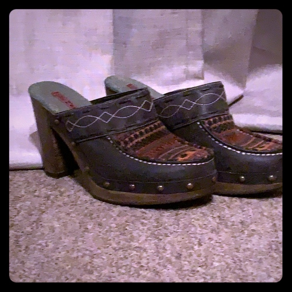 HOTKISS Mules leather and cloth and studs